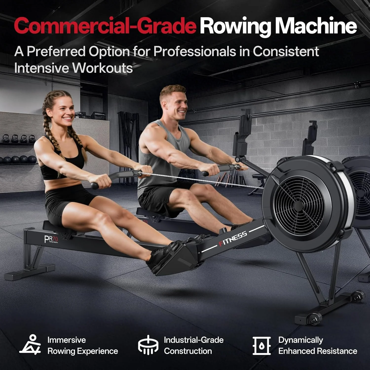 دستگاه روئینگ خانگی PASYOU - دستگاه روئینگ بادی تاشو با درجه تجاری با مقاومت 10 سطحی، مانیتور دارای نور پس زمینه بلوتوث، نگهدارنده دستگاه با زاویه قابل تنظیم - تحمل وزن 350 پوند