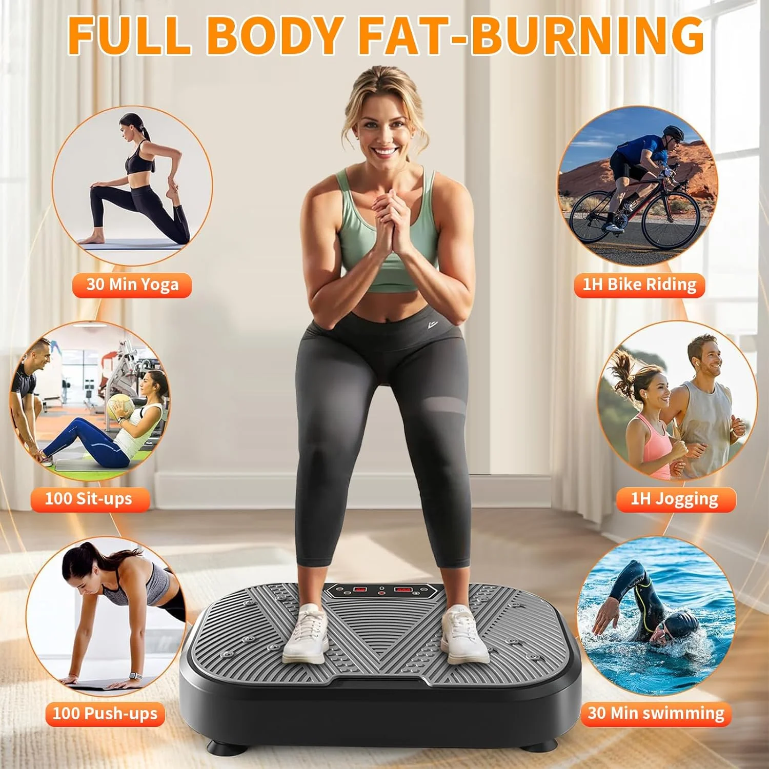 دستگاه لرزشی ورزشی برای تخلیه لنفاوی، دستگاه ویبره تمام بدن با 2 بند مقاومتی، حداکثر تحمل وزن 150 کیلوگرم برای استفاده خانگی