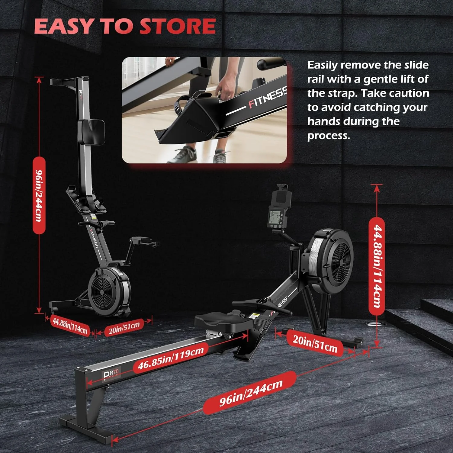 دستگاه روئینگ خانگی PASYOU - دستگاه روئینگ بادی تاشو با درجه تجاری با مقاومت 10 سطحی، مانیتور دارای نور پس زمینه بلوتوث، نگهدارنده دستگاه با زاویه قابل تنظیم - تحمل وزن 350 پوند