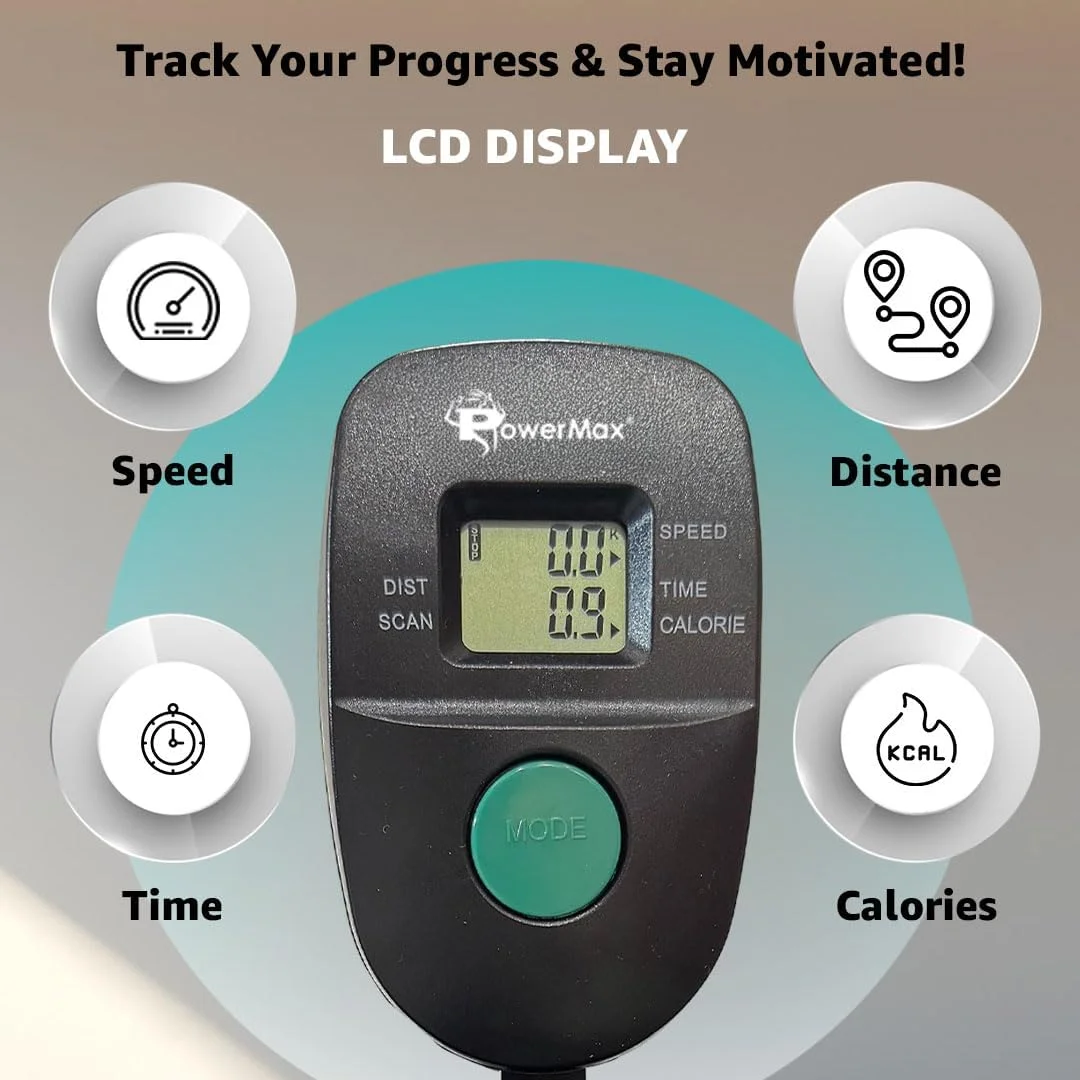 دوچرخه بادی پاور مکس فیتنس BA-151 با فلایویل 1.5 کیلوگرمی، دسته های متحرک، صندلی قابل تنظیم | دوچرخه ورزشی خانگی برای حداکثر وزن کاربر 120 کیلوگرم | درایو تسمه V، پدال های ضد لغزش | صفحه نمایش LCD