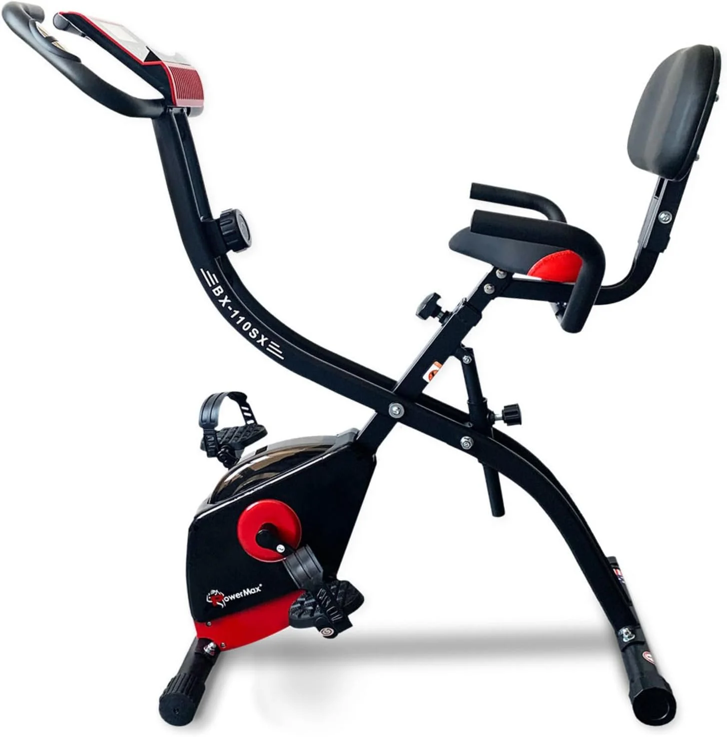دوچرخه ثابت پاورمکس فیتنس مدل BX-110SX مناسب برای منزل/دوچرخه مغناطیسی X برای کاهش وزن - قرمز/سفید، جمع و جور