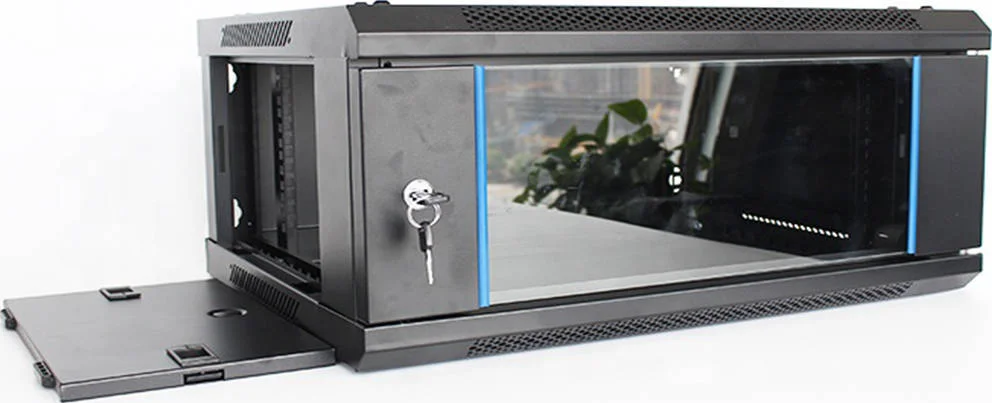 کابینت شبکه دیواری بولین 4 یونیت، ابعاد 600x450 میلی متر، رک 19 اینچ، پنل های جانبی جداشدنی، تک قسمتی، مشکی | BLWM-6404