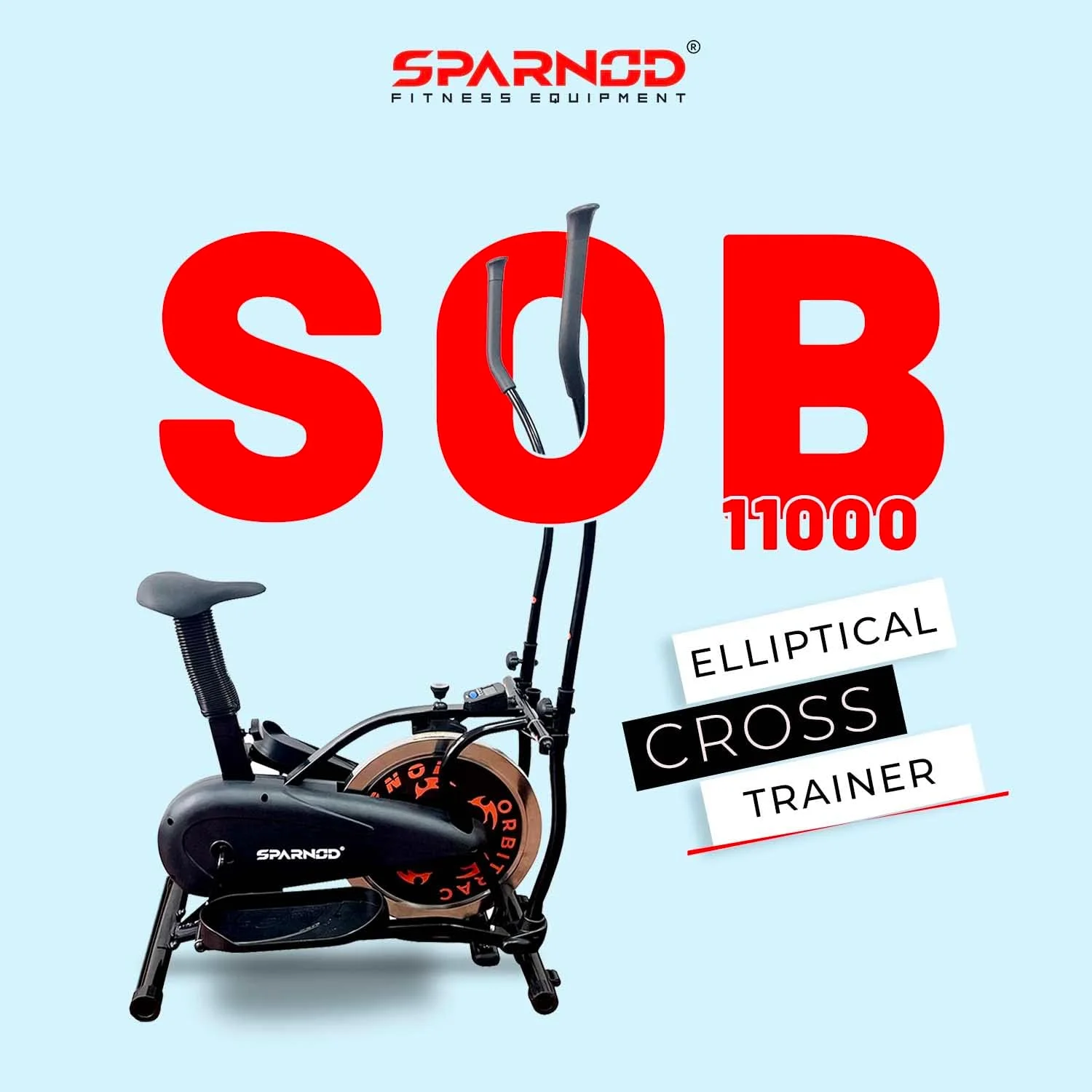 دستگاه الپتیکال اسپارنود فیتنس مدل SOB-11000 | دوچرخه کراس ترینر، فلایویل 7 کیلوگرمی، نمایشگر LCD، صندلی قابل تنظیم، دارای چرخ های حمل و نقل | تحمل وزن تا 120 کیلوگرم