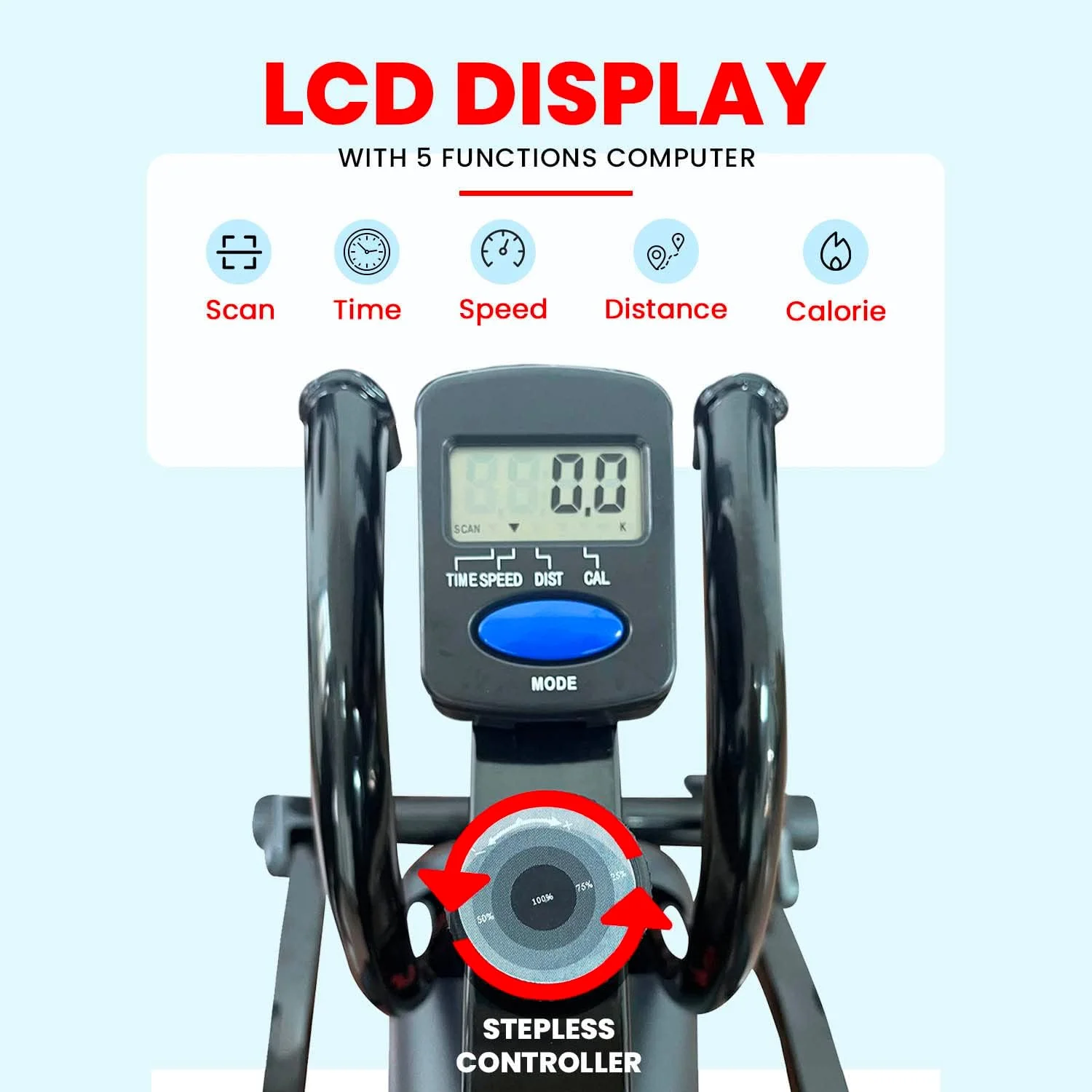 دستگاه الپتیکال اسپارنود فیتنس مدل SOB-11000 | دوچرخه کراس ترینر، فلایویل 7 کیلوگرمی، نمایشگر LCD، صندلی قابل تنظیم، دارای چرخ های حمل و نقل | تحمل وزن تا 120 کیلوگرم