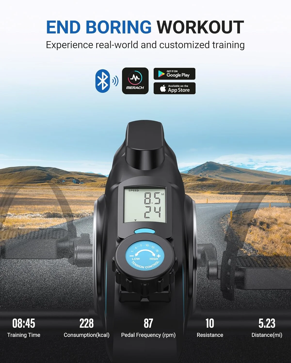 دستگاه ورزشی چند منظوره MERACH، دوچرخه ثابت مگنتی بی صدا با اپلیکیشن برای تمرین دست و پا، دوچرخه اسپین با 2 کش مقاومتی و تجهیزات ورزشی ضد لغزش