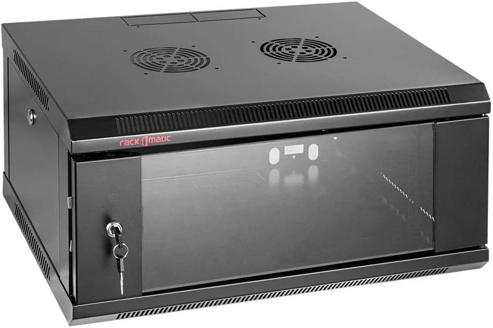 رک دیواری تکی 4U 600 X 450 با فن - سازماندهی اتاق سرور، ابعاد 600mm (عرض) x 450mm (عمق) x 350mm (ارتفاع)، ذخیره سازی منظم، مشکی