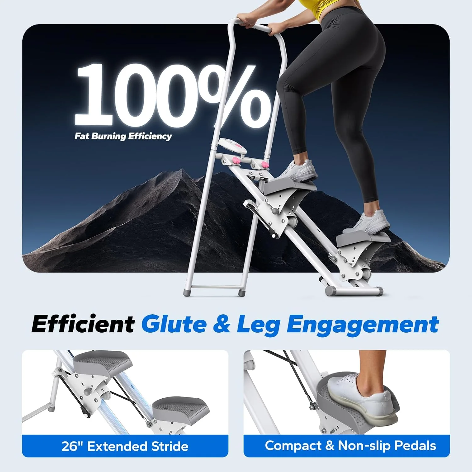 دستگاه استپر پله ای مراچ برای تمرینات ورزشی خانگی، نسخه جدید دستگاه کوهنوردی عمودی برای تمرین کل بدن، دستگاه کاردیو تاشو و جمع و جور با دامنه پله گسترده، دسته و پدال قابل تنظیم