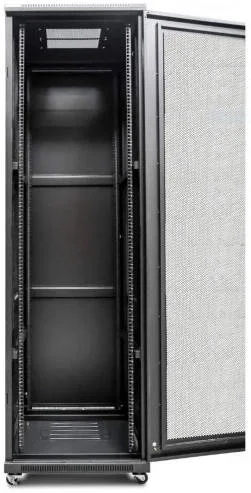 رک ایستاده 42 یونیت Aico با درب شیشه ای مقاوم، چرخ های سنگین، ابعاد 600X1000، مشکی | 42U