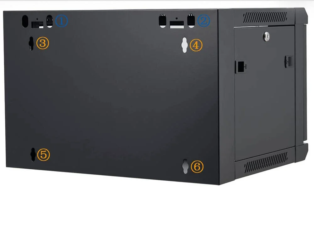 رک دیواری 6 یونیت 600x350، به همراه فن و طبقه، سایز 600x350 میلی‌متر، ضخامت 1.2 میلی‌متر SPCC، ساختار قوی، مشکی | 6U-600X350