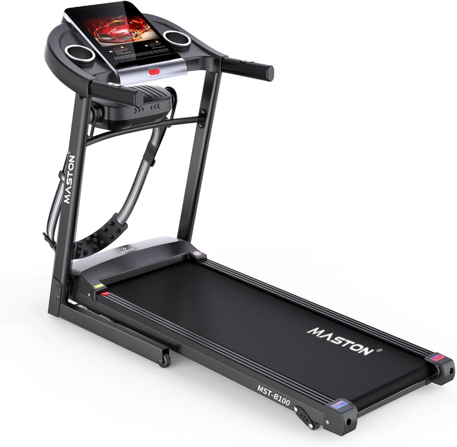 تردمیل تاشو MASTON FITNESS MST-B100 (موتور با حداکثر توان 2.0 اسب بخار | Wifi، بلوتوث و بلندگو | صفحه نمایش تمام رنگی)- دستگاه دویدن چند منظوره با ماساژور برای استفاده خانگی