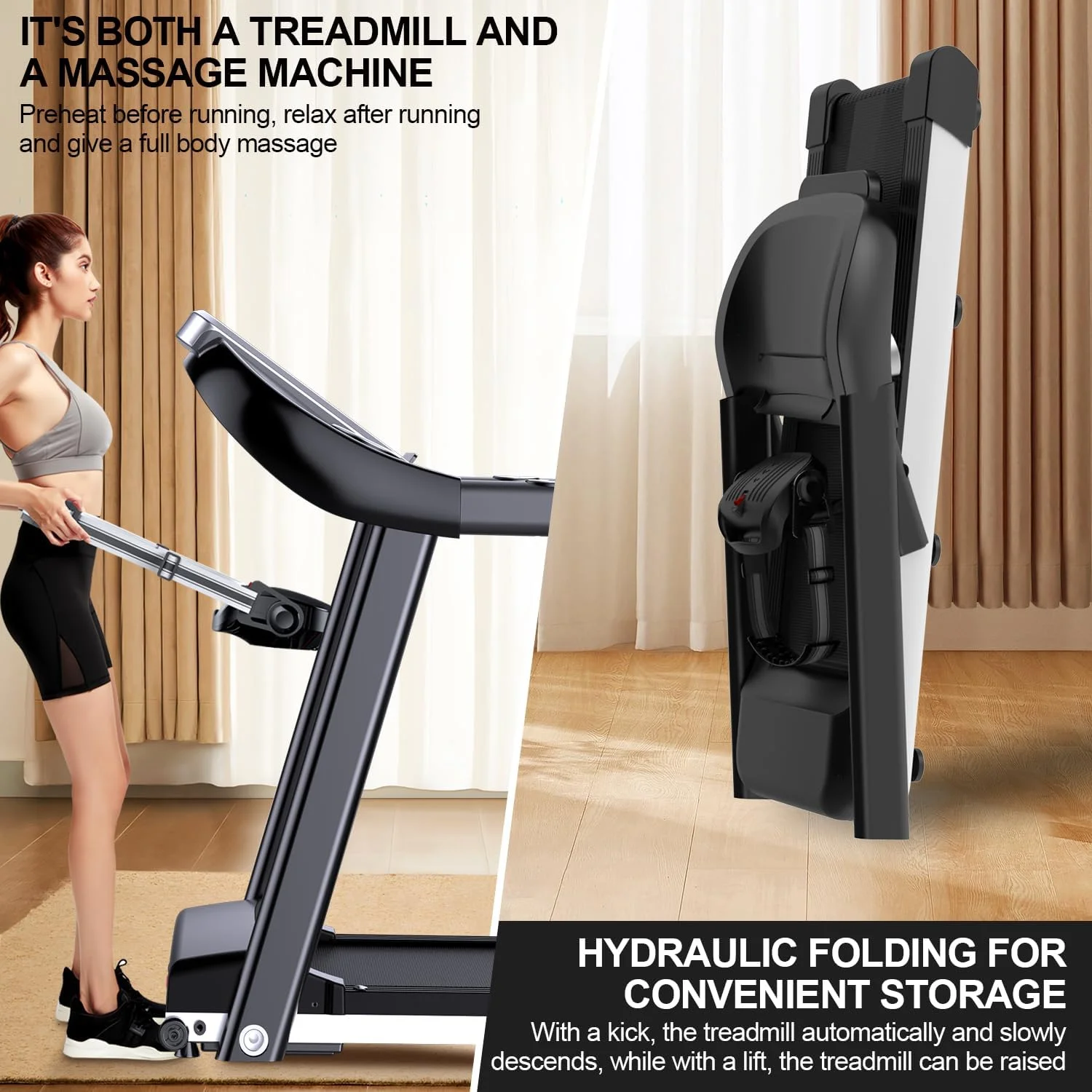 تردمیل تاشو MASTON FITNESS MST-B100 (موتور با حداکثر توان 2.0 اسب بخار | Wifi، بلوتوث و بلندگو | صفحه نمایش تمام رنگی)- دستگاه دویدن چند منظوره با ماساژور برای استفاده خانگی