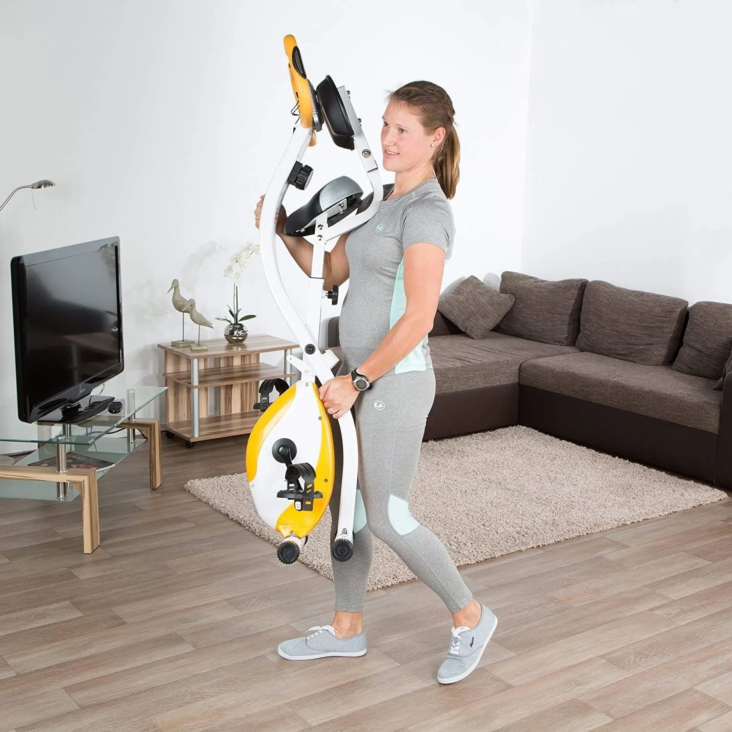 دوچرخه ثابت پیشرفته مارشال فیتنس مدل F-Bike با کامپیوتر تمرینی، اپلیکیشن، حسگر ضربان قلب، تاشو با پشتی - MFDS-74XB