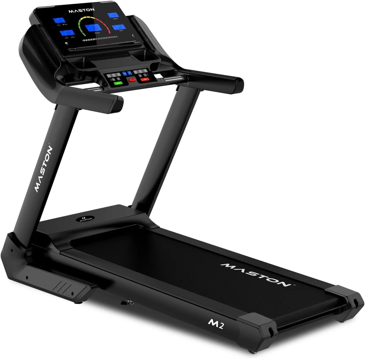 تردمیل تاشو تجاری سبک Maston M2 (موتور DC با حداکثر توان 4.5 اسب بخار)، سرعت 1-20 کیلومتر در ساعت، شیب خودکار 20٪، حداکثر وزن کاربر 150 کیلوگرم - تردمیل برای باشگاه خانگی و استفاده نیمه تجاری با بلندگوی بلوتوث