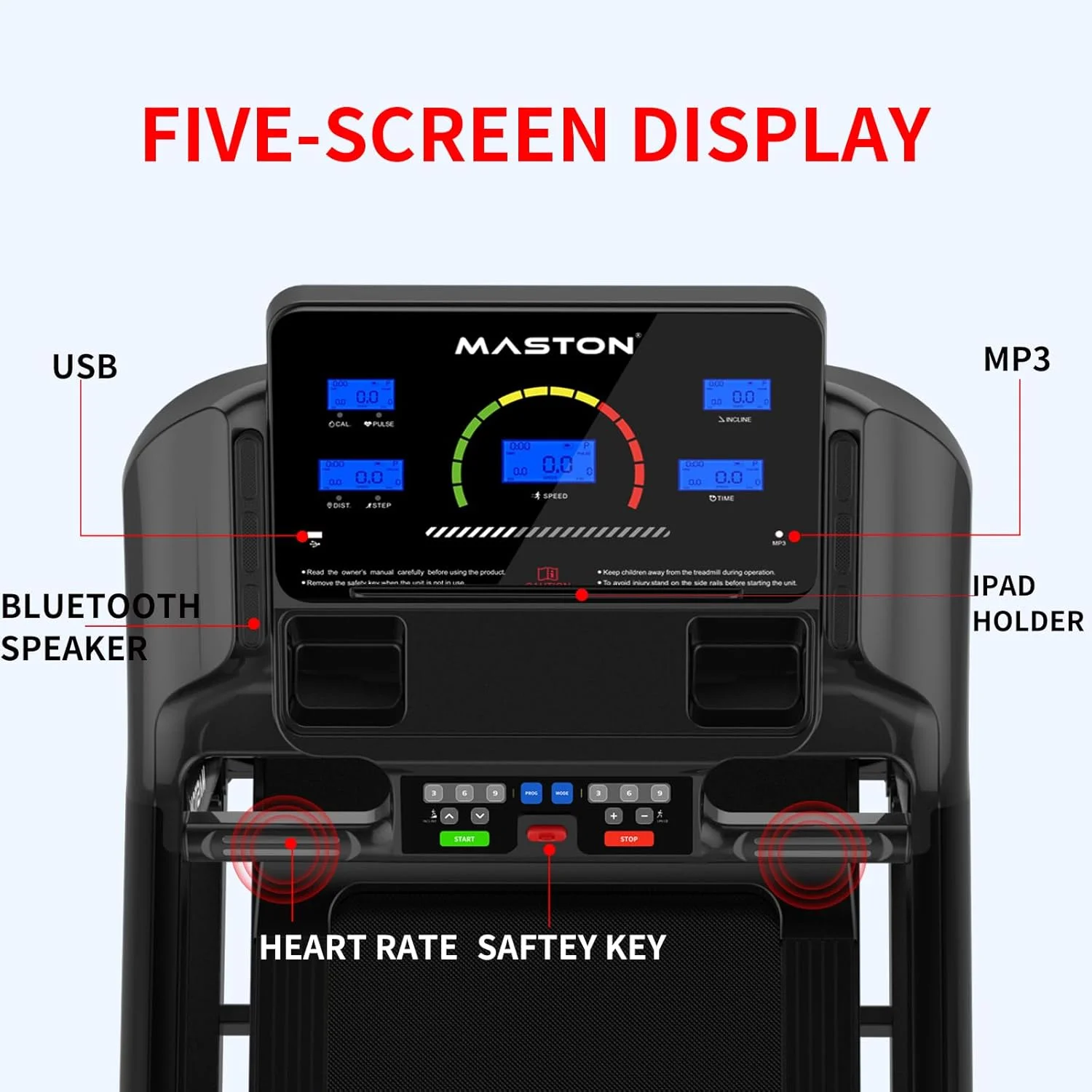 تردمیل تاشو تجاری سبک Maston M2 (موتور DC با حداکثر توان 4.5 اسب بخار)، سرعت 1-20 کیلومتر در ساعت، شیب خودکار 20٪، حداکثر وزن کاربر 150 کیلوگرم - تردمیل برای باشگاه خانگی و استفاده نیمه تجاری با بلندگوی بلوتوث