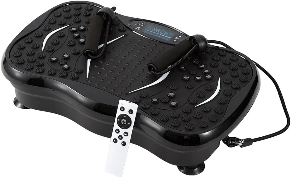 دستگاه تمرین صفحه ارتعاشی، پلتفرم ارتعاشی تناسب اندام کل بدن با بندهای تعادل و کنترل از راه دور، تجهیزات تمرین خانگی برای کاهش وزن و فرم دهی (مشکی)