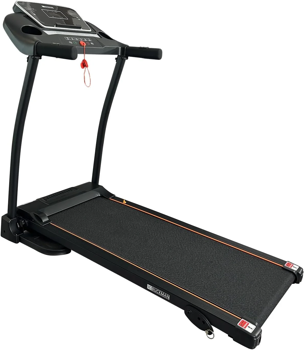 تردمیل JC BUCKMAN V-Jog: تردمیل خانگی سطح پایه، موتور 2.0 اسب بخار، تردمیل تاشو برای استفاده خانگی با LCD، 3 سطح شیب، صفحه دویدن با ضربه کم و 12 برنامه از پیش تعیین شده
