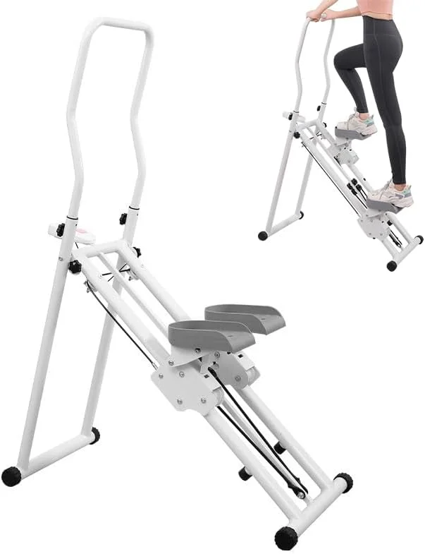 دستگاه استپر کوهنوردی پله برای ورزش خانگی، دستگاه کوهنوردی عمودی برای تمرین کل بدن، کوهنورد کاردیو تاشو جمع و جور با صفحه نمایش LCD، دسته و پدال قابل تنظیم