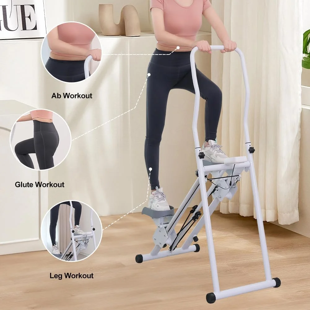 دستگاه استپر کوهنوردی پله برای ورزش خانگی، دستگاه کوهنوردی عمودی برای تمرین کل بدن، کوهنورد کاردیو تاشو جمع و جور با صفحه نمایش LCD، دسته و پدال قابل تنظیم