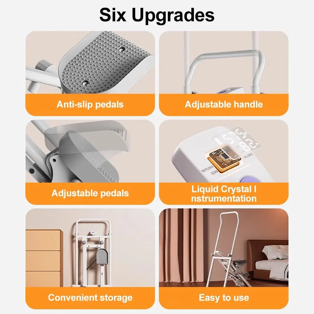 دستگاه استپر کوهنوردی پله برای ورزش خانگی، دستگاه کوهنوردی عمودی برای تمرین کل بدن، کوهنورد کاردیو تاشو جمع و جور با صفحه نمایش LCD، دسته و پدال قابل تنظیم