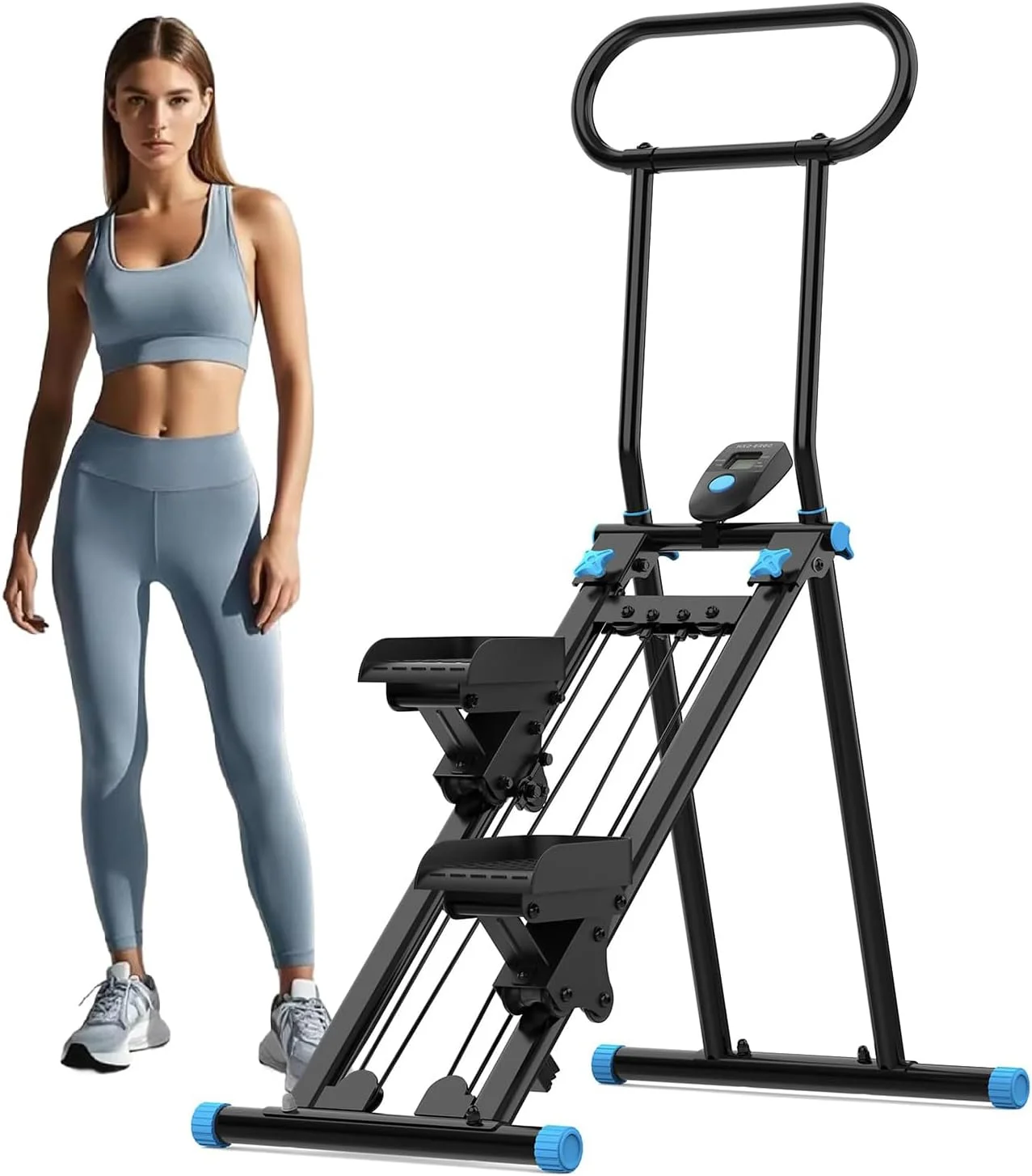 دستگاه استپر پله فانتیو برای باشگاه خانگی، دستگاه ورزشی کاردیو تاشو عمودی، استپر پله برای تمرین کل بدن با دسته قابل تنظیم برای زنان و مردان