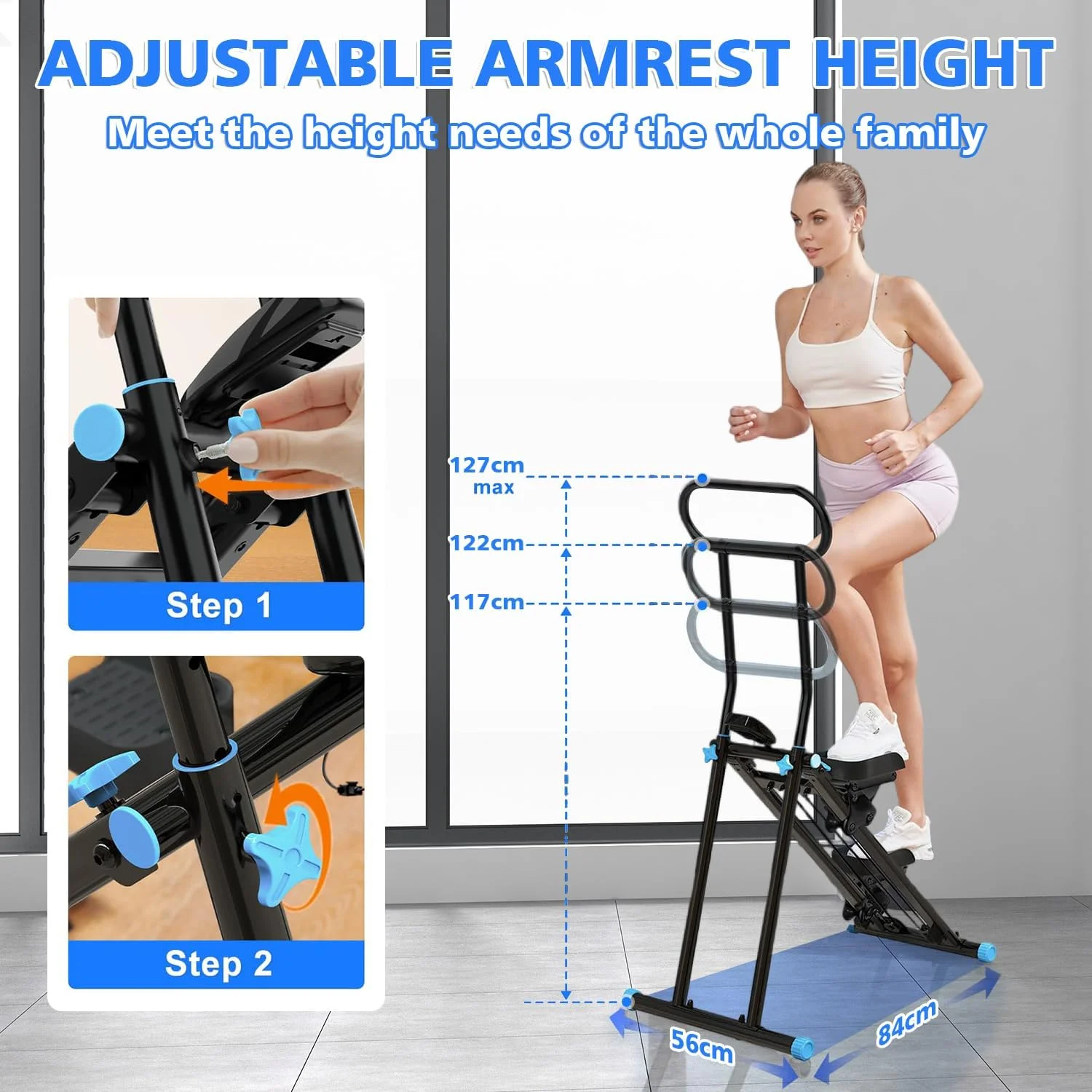 دستگاه استپر پله فانتیو برای باشگاه خانگی، دستگاه ورزشی کاردیو تاشو عمودی، استپر پله برای تمرین کل بدن با دسته قابل تنظیم برای زنان و مردان