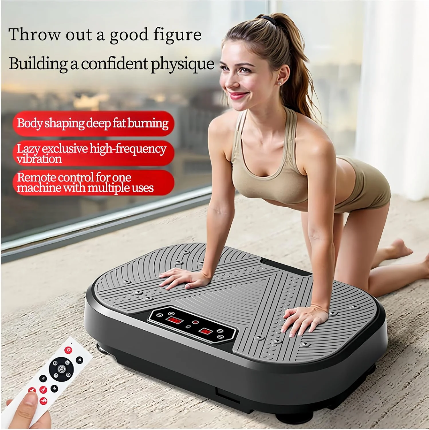 دستگاه ورزشی ویبره، دستگاه لاغری شکم، ابزار کاهش وزن خانگی، دستگاه لاغری و تناسب اندام تنبل، ویبره کل بدن، حداکثر بار 250 کیلوگرم (مشکی-خاکستری)