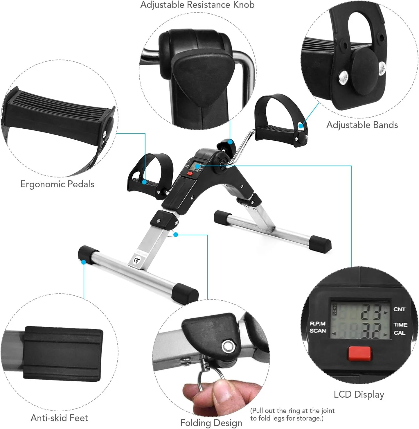 دستگاه پدال ورزشی تاشو خانگی، دستگاه استپر ورزشی با نمایشگر LCD و مقاومت قابل تنظیم برای باشگاه اداری خانگی