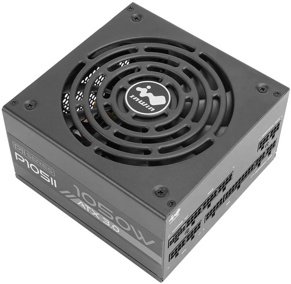 منبع تغذیه کامپیوتر 1050 واتی InWin P105II ATX12V V3.0، تمام ماژولار، فن های 135 میلی متری FDB، راندمان 80+ پلاتینیوم، PFC فعال، حالت فن Zero RPM، جنس SECC، مشکی | IW-PS-PII1050W