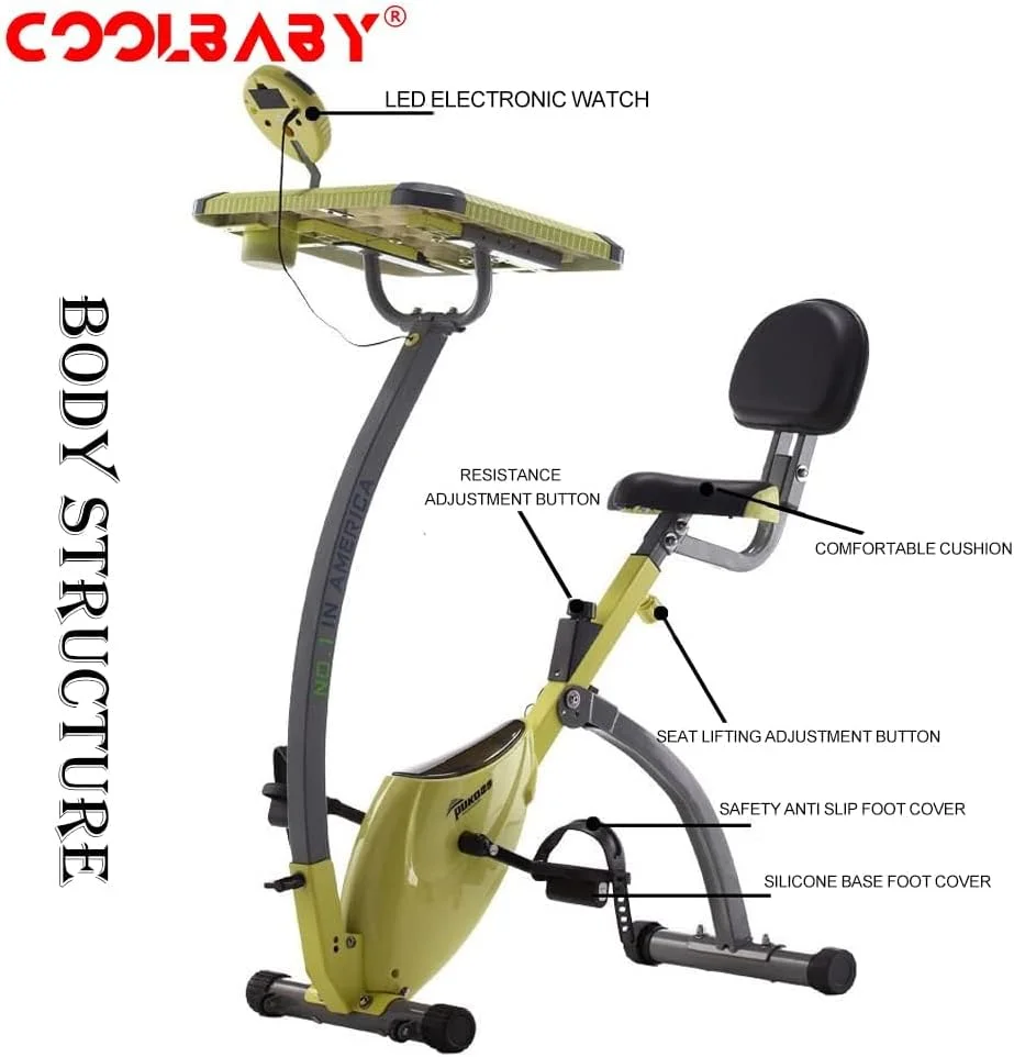 دوچرخه ثابت خانگی کول بیبی، فوق العاده بی صدا، تاشو دو طرفه، کنترل مغناطیسی، همراه با میز کامپیوتر