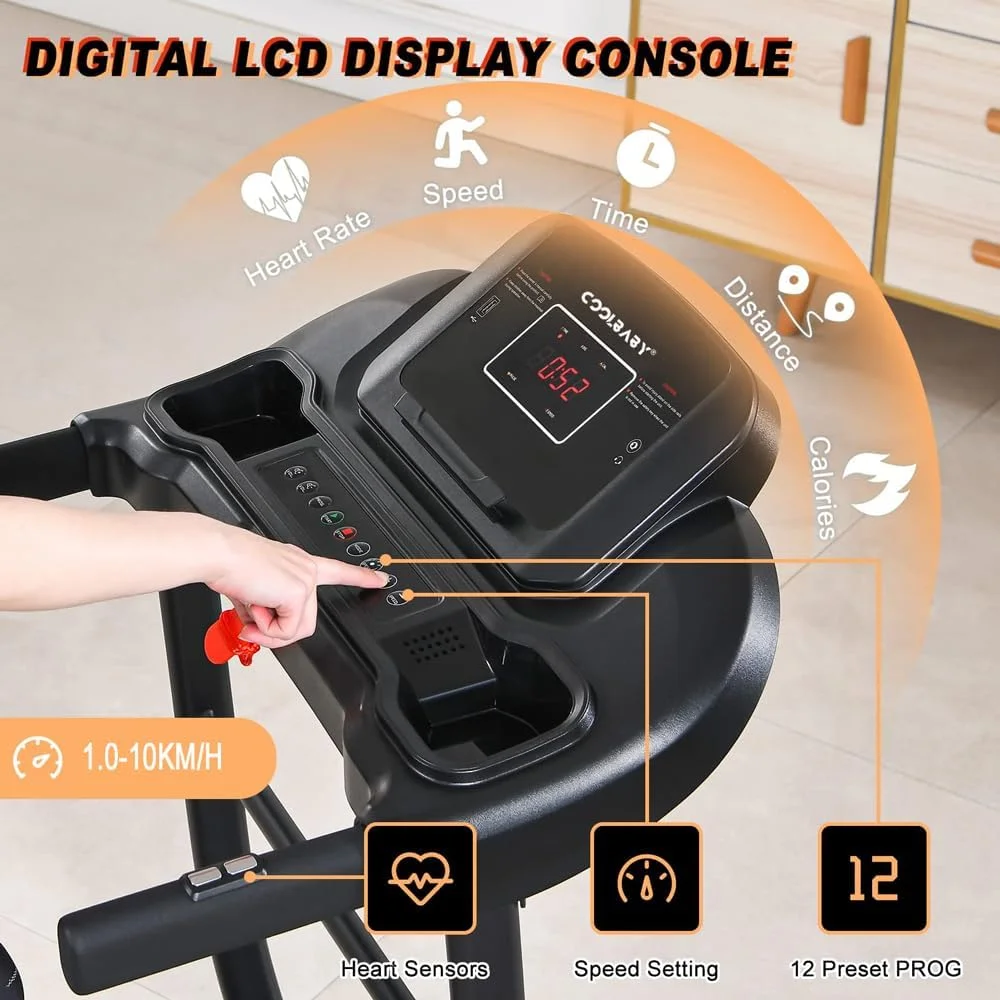 تردمیل تاشو کول بیبی، تردمیل قابل حمل 1.5 اسب بخار با شیب دستی، مونتاژ آسان دستگاه دویدن و پیاده روی برای خانه و محل کار، 12 برنامه از پیش تعیین شده، سرعت 1.0-10 کیلومتر در ساعت