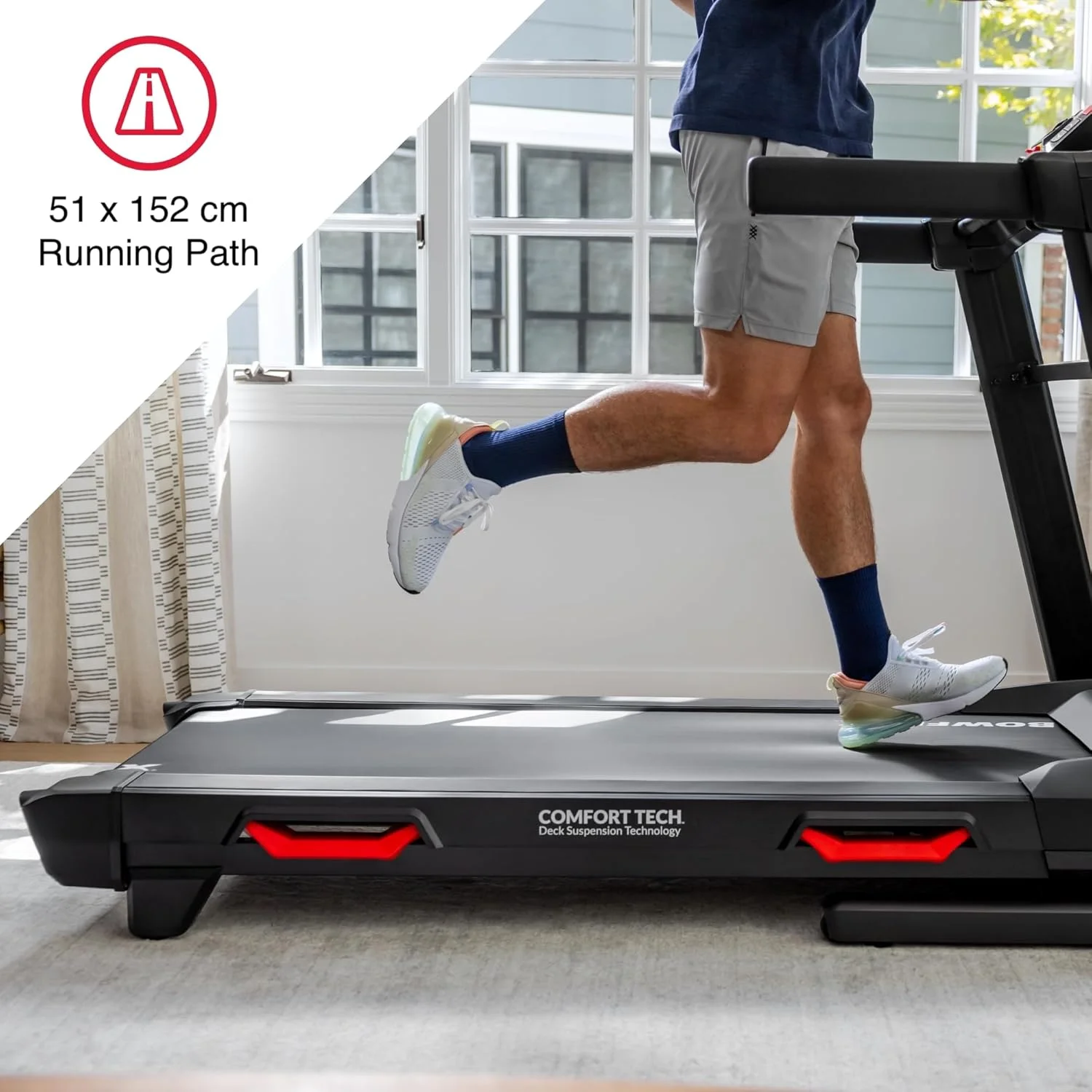 تردمیل تاشو باوفلکس BXT8Ji با تسمه بزرگ، سرعت بالا تا 19 کیلومتر در ساعت، شیب موتوری تا 15٪، سیستم تاشو SoftDrop و اتصال به JRNY