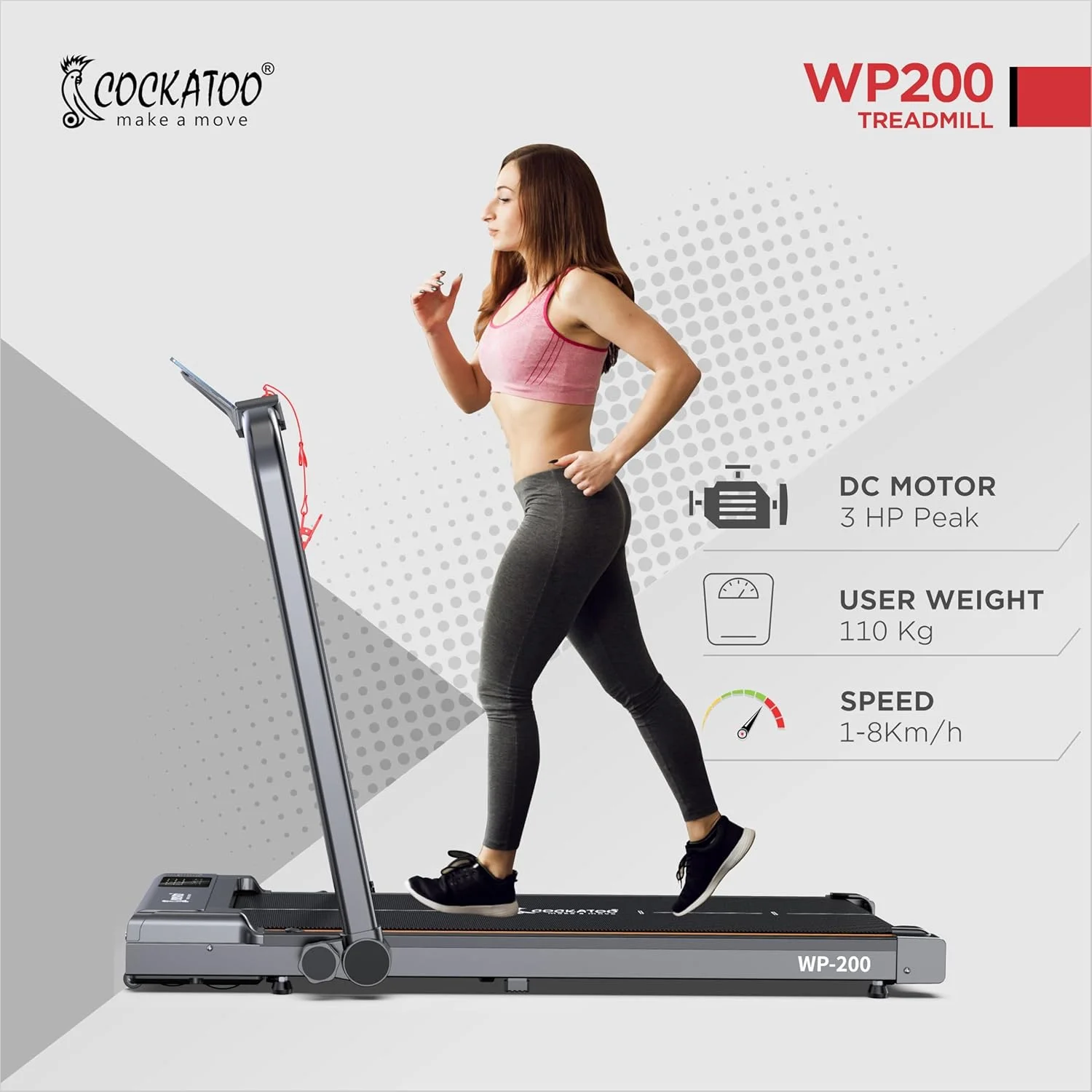 تردمیل موتورایز کلاغ کاکل سفید مدل WP-200 با موتور 1.5 اسب بخار - 3 اسب بخار پیک، پد پیاده روی برای خانه، تردمیل تاشو، حداکثر سرعت 8 کیلومتر در ساعت، حداکثر وزن 110 کیلوگرم (نصب رایگان) - تصویر 3 تردمیل موتورایز کلاغ کاکل سفید مدل WP-200 با موتور 1.5 اسب بخار - 3 اسب بخار پیک، پد پیاده روی برای خانه، تردمیل تاشو، حداکثر سرعت 8 کیلومتر در ساعت، حداکثر وزن 110 کیلوگرم (نصب رایگان) - تصویر 3