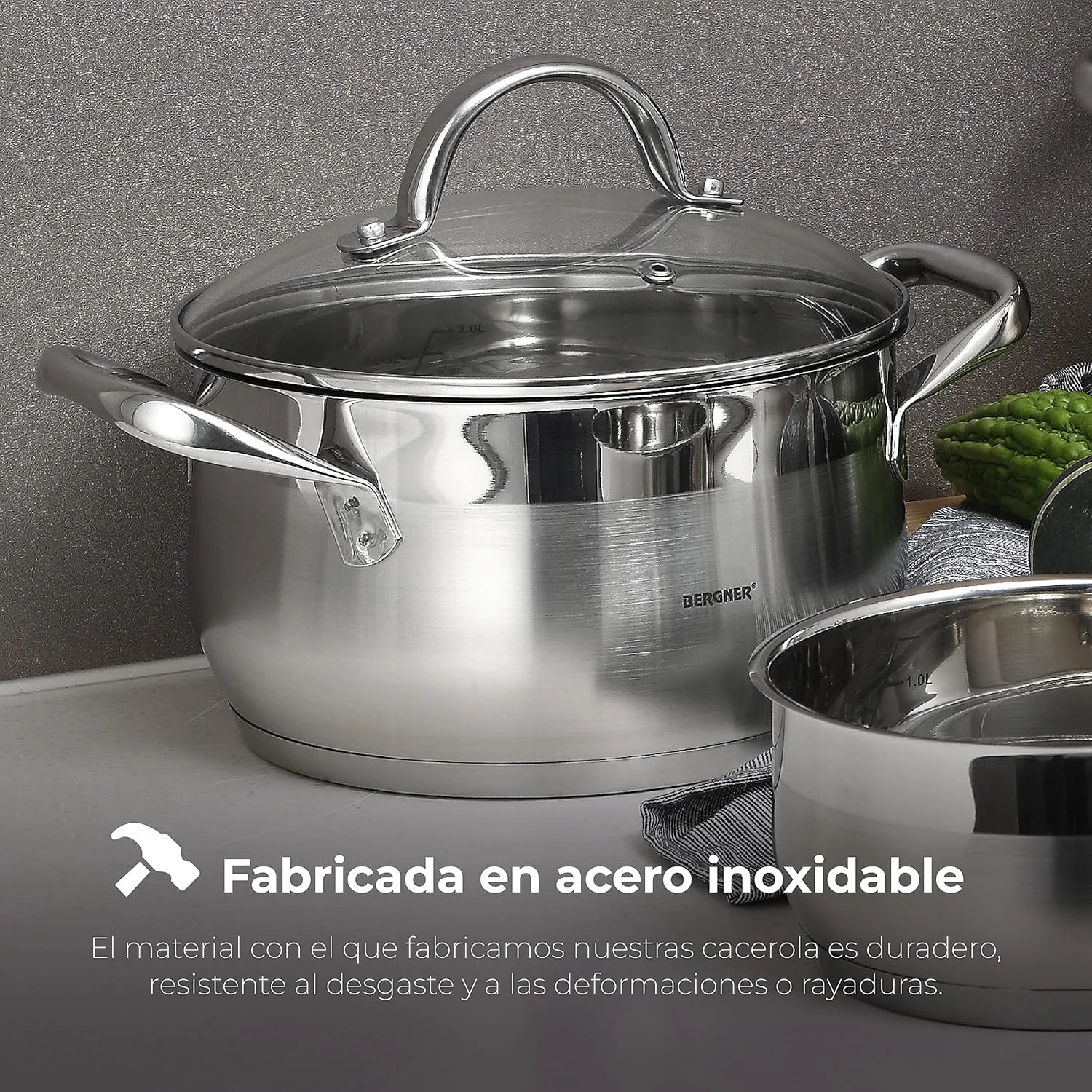 قابلمه درب دار برگنر گورمت، نقره ای، ۸ لیتر، BG6565