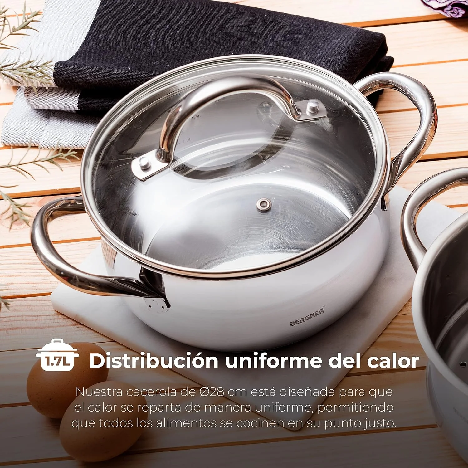 قابلمه درب دار برگنر گورمت، نقره ای، ۸ لیتر، BG6565