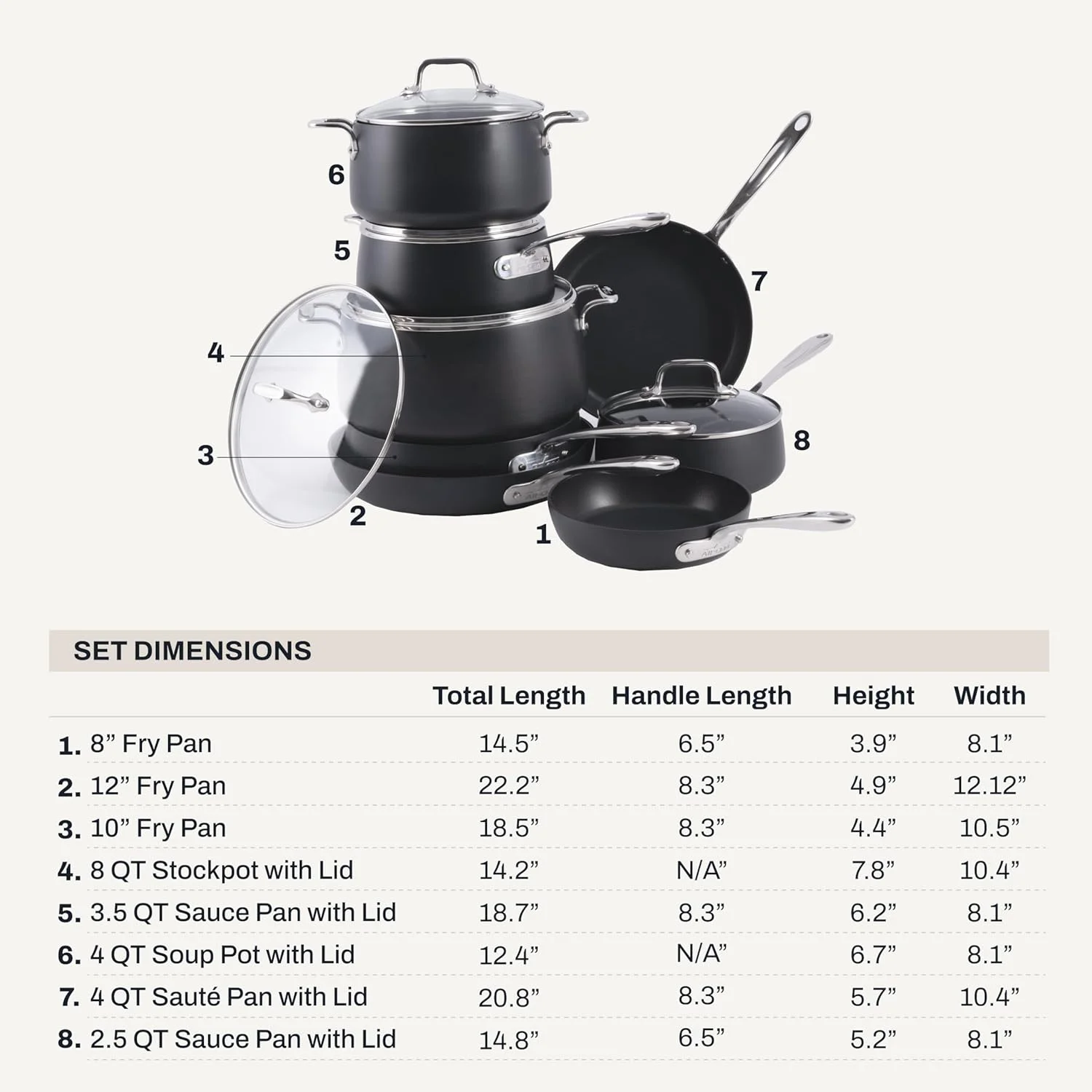 ست ظروف پخت و پز 13 پارچه نچسب و آنودایز سخت All-Clad HA108AZ HA1 مدل 2100090556، قابل شستشو در ماشین ظرفشویی و فاقد PFOA