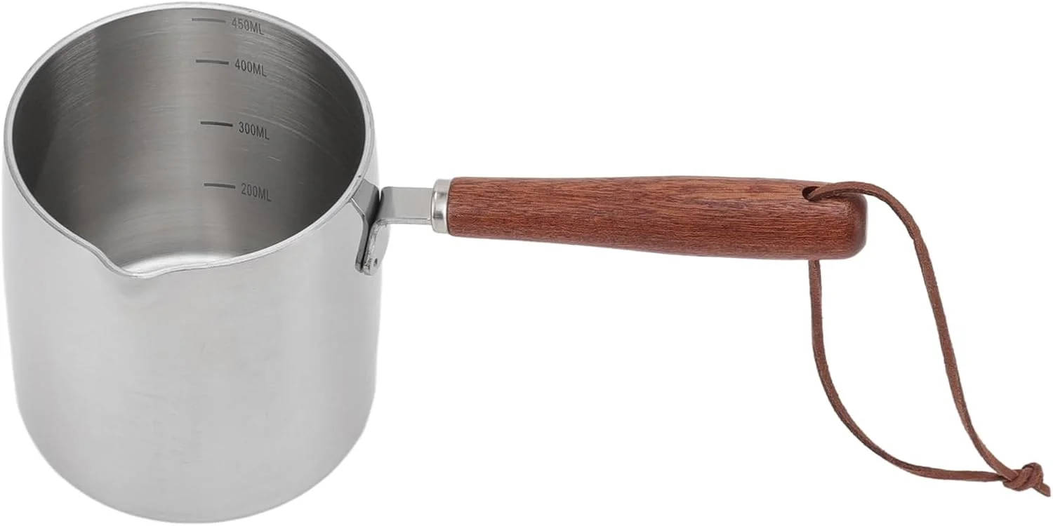 شیر گرم کن ایرشی با کف القایی، دارای 2 دهانه برای سرو، جنس استیل ضد زنگ مناسب برای شیر، شکلات و باقیمانده غذا