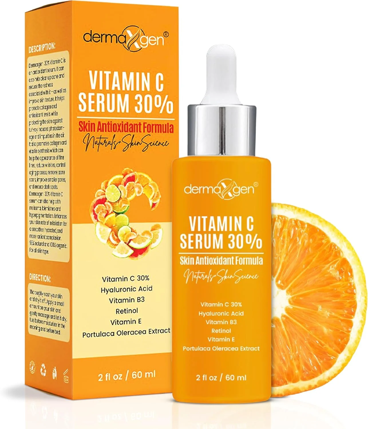 سرم ویتامین C ۳۰% برای صورت، اسید هیالورونیک و ویتامین E - مرطوب کننده طبیعی و ارگانیک ضد چروک و احیا کننده پوست ویتامین C برای انواع پوست - سرم ضد پیری (۲ FL OZ)