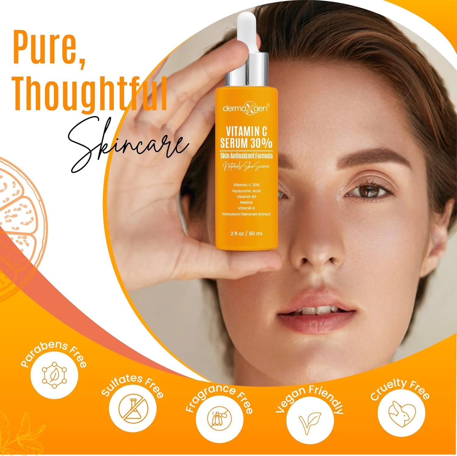 سرم ویتامین C ۳۰% برای صورت، اسید هیالورونیک و ویتامین E - مرطوب کننده طبیعی و ارگانیک ضد چروک و احیا کننده پوست ویتامین C برای انواع پوست - سرم ضد پیری (۲ FL OZ)