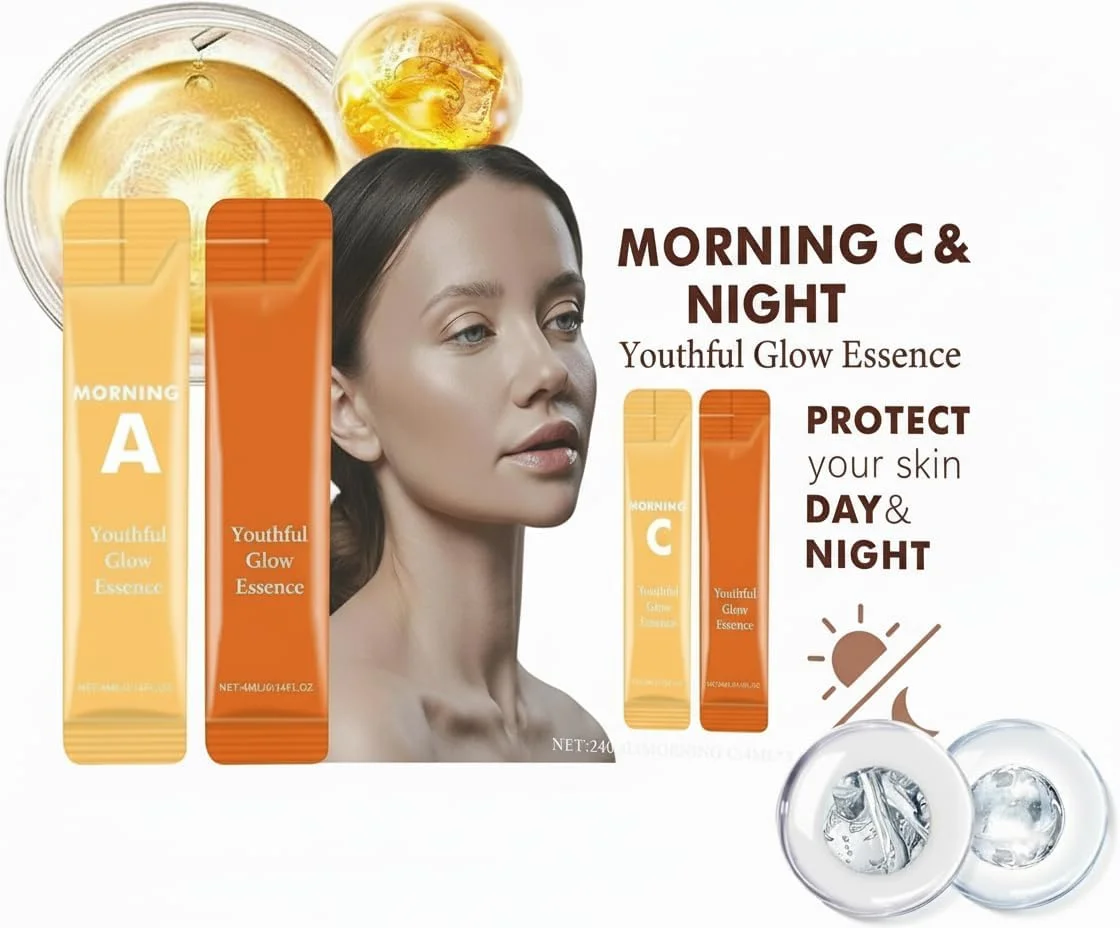 اسانس زیبایی پوست دوگانه صبح C و شب A، سرم ضد چروک با اسید هیالورونیک، نیاسینامید و گلیسیرین، سرم صورت، سرم های صورت ضد پیری، محو کننده خطوط، سرم صورت برای انواع پوست