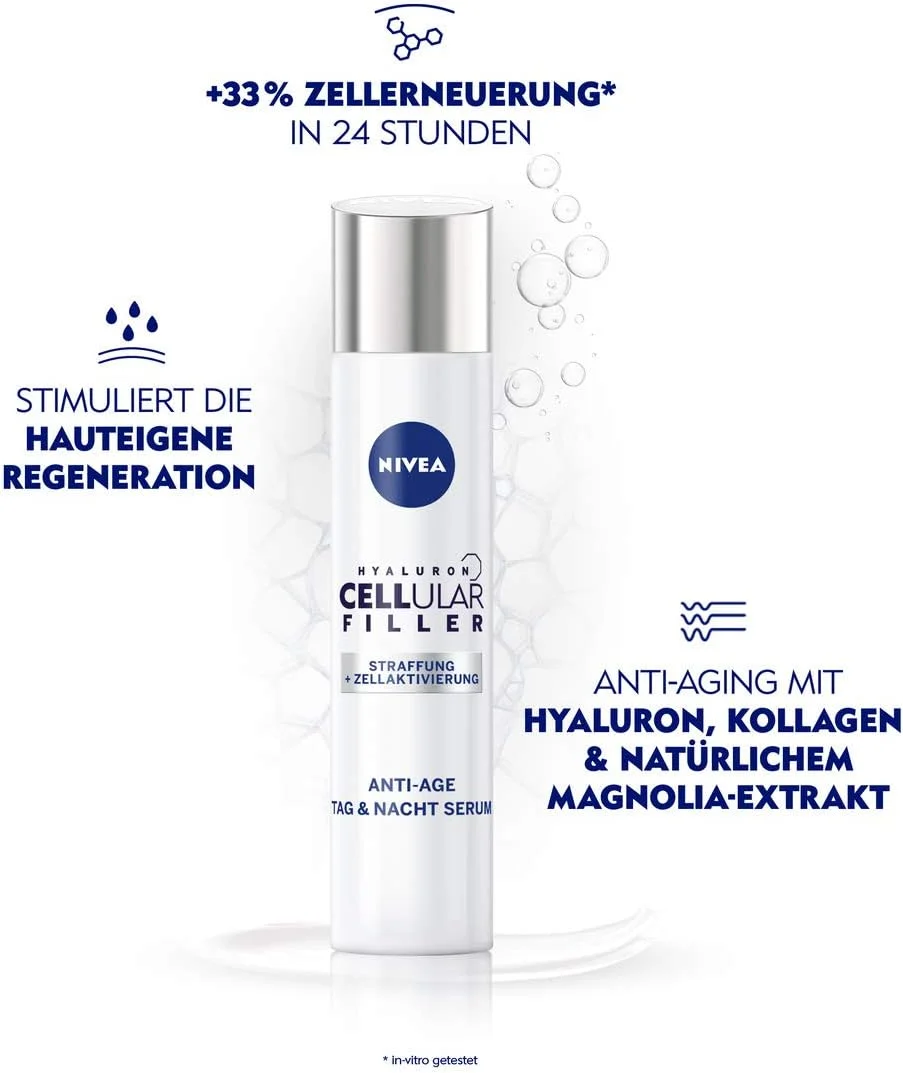 سرم روز و شب ضد پیری نیوآ هیالورونیک سلولار فیلر (40 میلی لیتر)، سرم صورت ضد چروک با عصاره ماگنولیا، سرم سفت کننده بهبود دهنده بازسازی سلولی