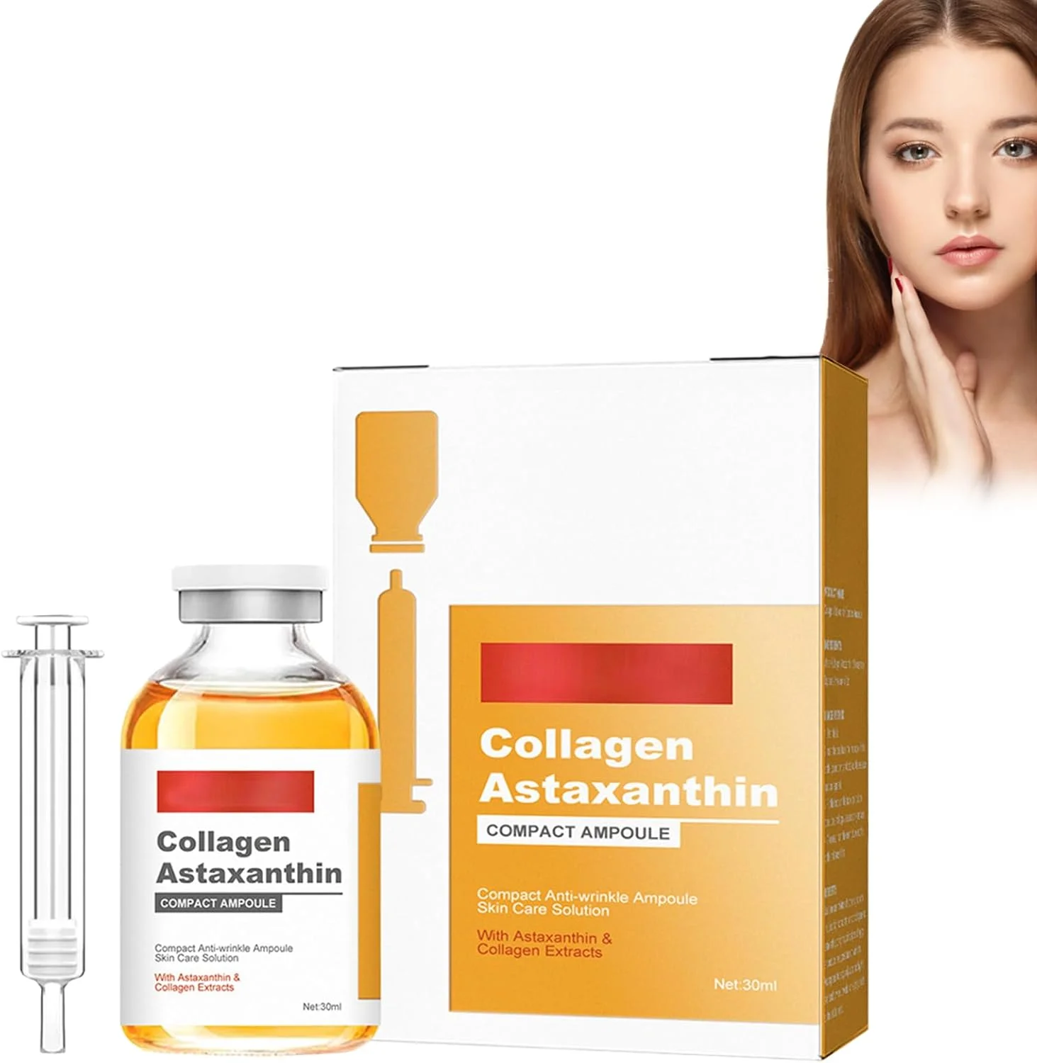 آمپول لیفتینگ کلاژن آستاگزانتین، آمپول سرم صورت، کاهش دهنده چین و چروک، ضد چروک و درخشان کننده پوست، ایجاد پوستی محکم، 30 میلی لیتر
