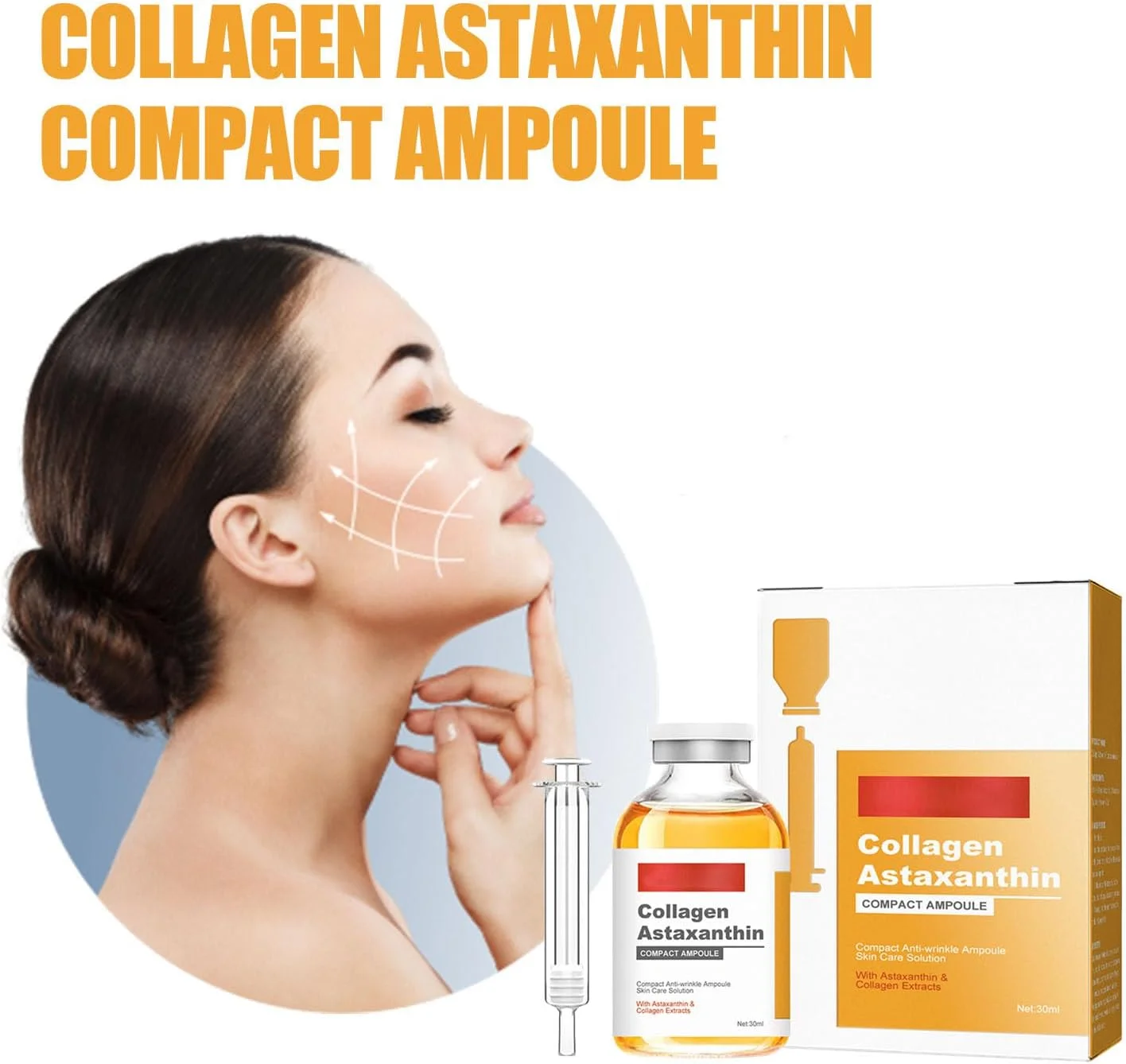 آمپول لیفتینگ کلاژن آستاگزانتین، آمپول سرم صورت، کاهش دهنده چین و چروک، ضد چروک و درخشان کننده پوست، ایجاد پوستی محکم، 30 میلی لیتر