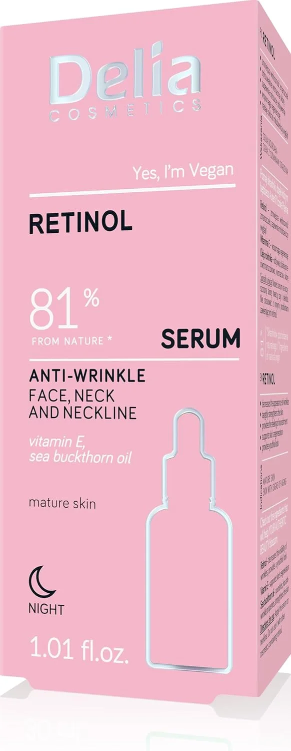 سرم ضد چروک دلیا کازمتیکس - رتینول - پوست بالغ - کاهش دهنده چروک. افزایش دهنده بازسازی - تقویت و تغذیه پوست - وگان - 30 میلی لیتر