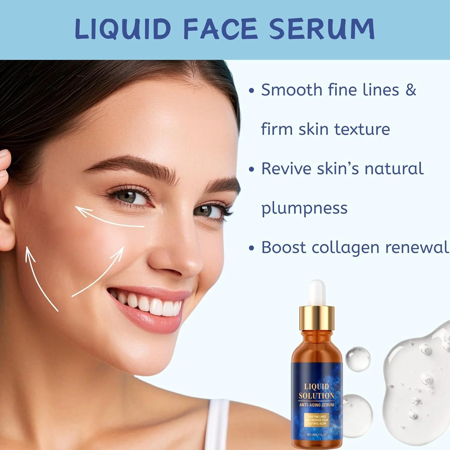 سرم ضد چروک و کرم صورت، سرم محلول مایع، سرم ضد پیری محلول مایع برای صاف کردن و کاهش خطوط ریز و چروک، هدیه مراقبت از صورت برای زنان