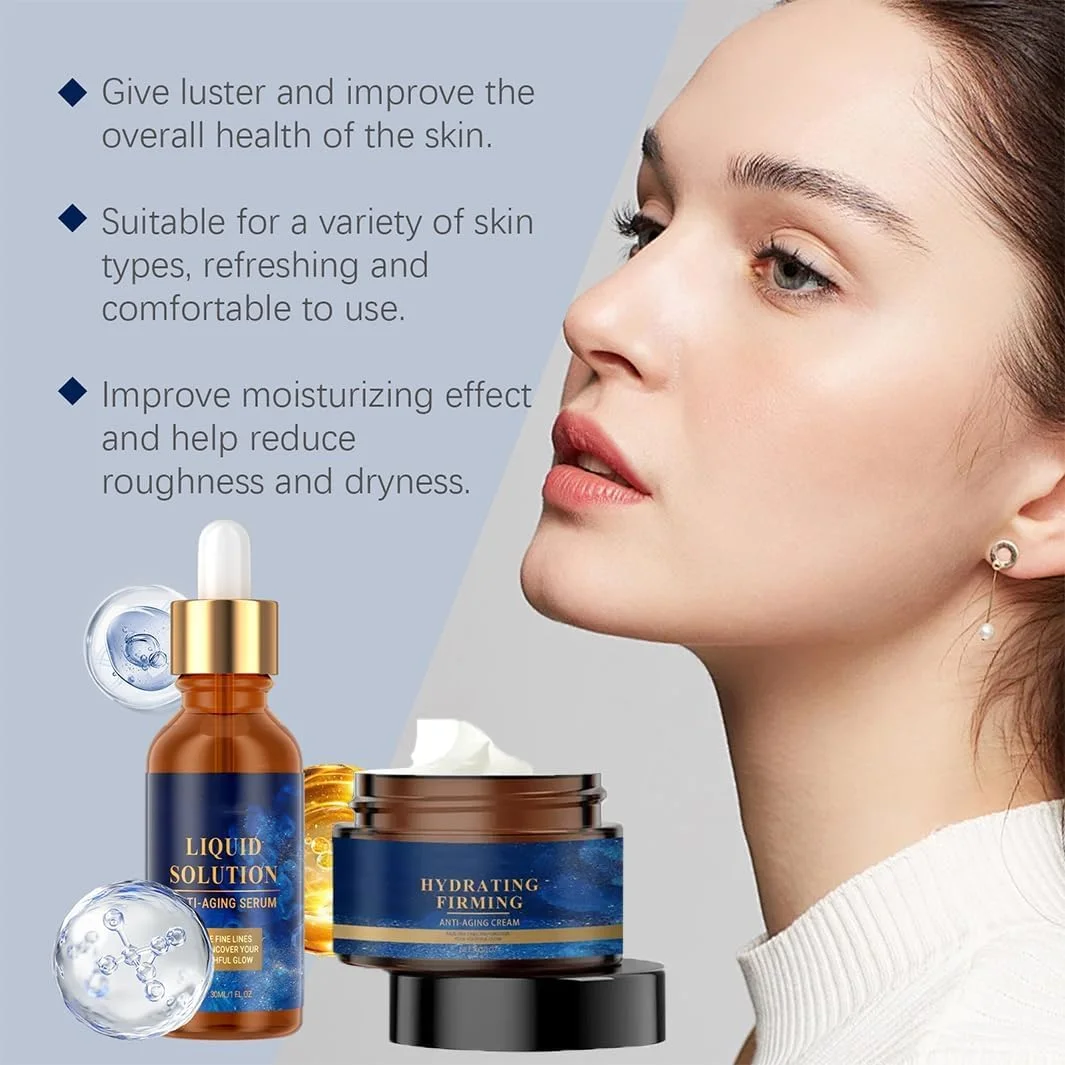 سرم ضد چروک و کرم صورت، سرم محلول مایع، سرم ضد پیری محلول مایع برای صاف کردن و کاهش خطوط ریز و چروک، هدیه مراقبت از صورت برای زنان