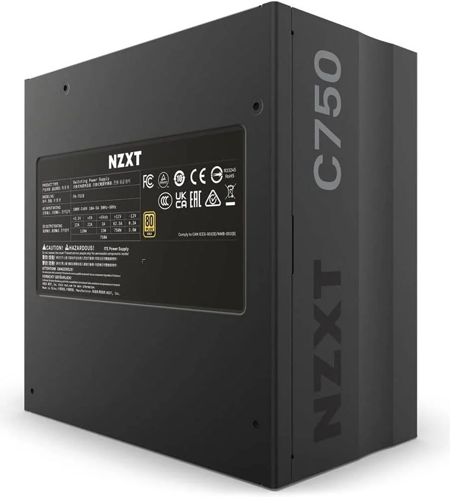 منبع تغذیه 750 وات NZXT C750، کاملاً ماژولار، دارای گواهینامه 80+ Gold، فن 135 میلیمتری Fluid-dynamic، جریان هوای 93.02 CFM، حداکثر نویز 44.5 dBA، حالت فن Zero RPM، مشکی | PA-7G1BB-UK منبع تغذیه 750 وات NZXT C750، کاملاً ماژولار، دارای گواهینامه 80+ Gold، فن 135 میلیمتری Fluid-dynamic، جریان هوای 93.02 CFM، حداکثر نویز 44.5 dBA، حالت فن Zero RPM، مشکی | PA-7G1BB-UK