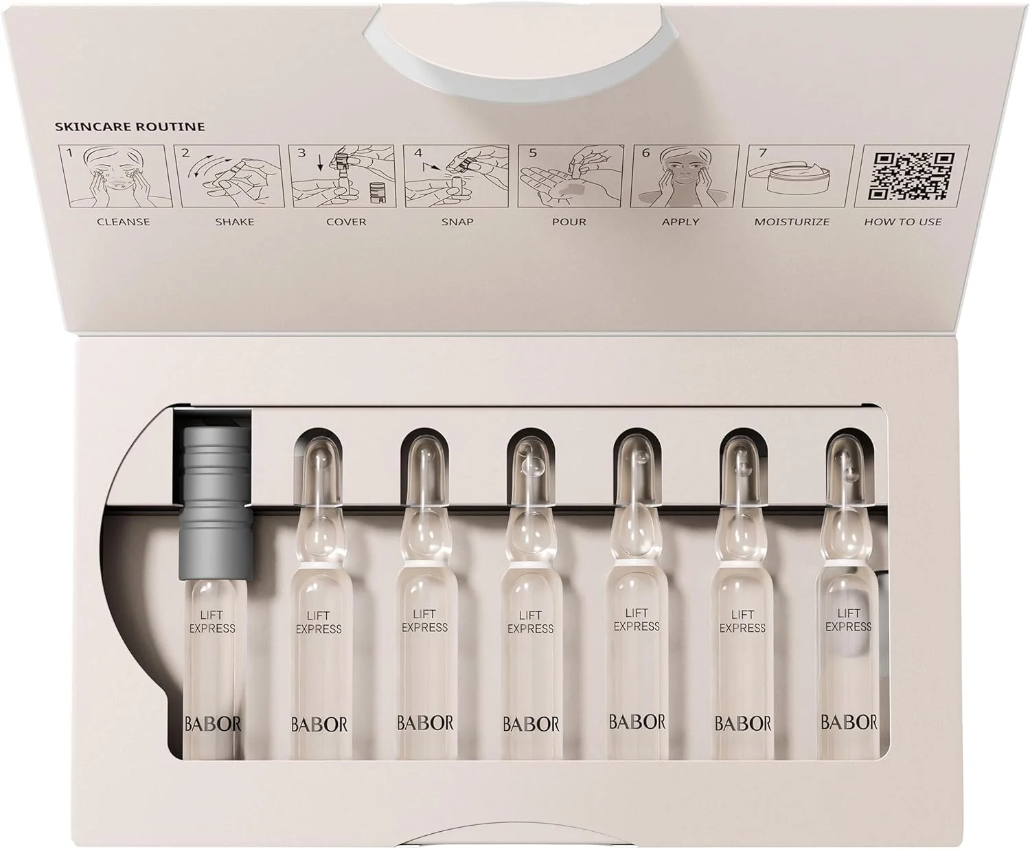 آمپول های سرم ضد پیری لیفت اکسپرس BABOR برای صورت، برای اثر فوری ضد چروک، فرمول وگان، 7 عدد آمپول 2 میلی لیتری غلیظ