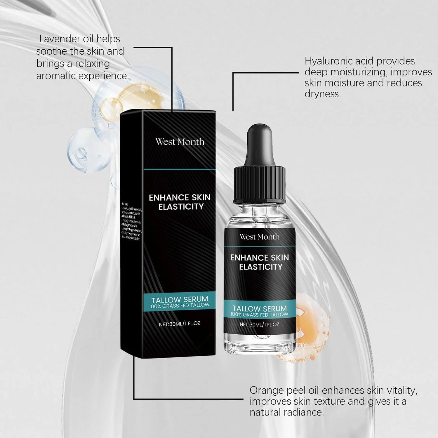 سرم صورت حاوی روغن اسطوخودوس و ویتامین C، مرطوب کننده آبرسان و ضد چروک برای پوست صاف، 30 میلی لیتر