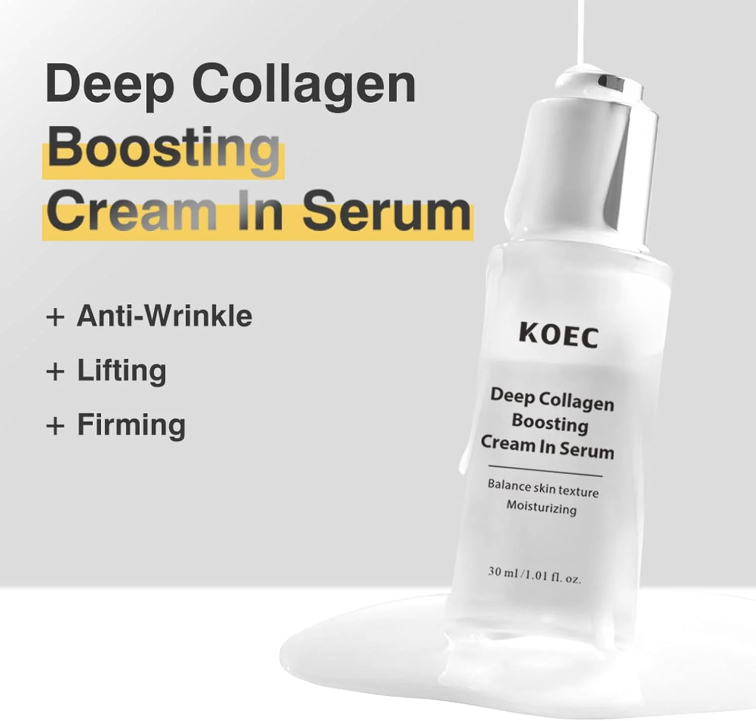 کرم سرم تقویت کننده عمیق کلاژن، سرم کلاژن ضد چروک، حجم دهنده پوست، پوست شیشه ای، الاستیسیته برای پوست های مسن، مراقبت از پوست کره ای برای صورت، 30ml/1.01 fl. oz