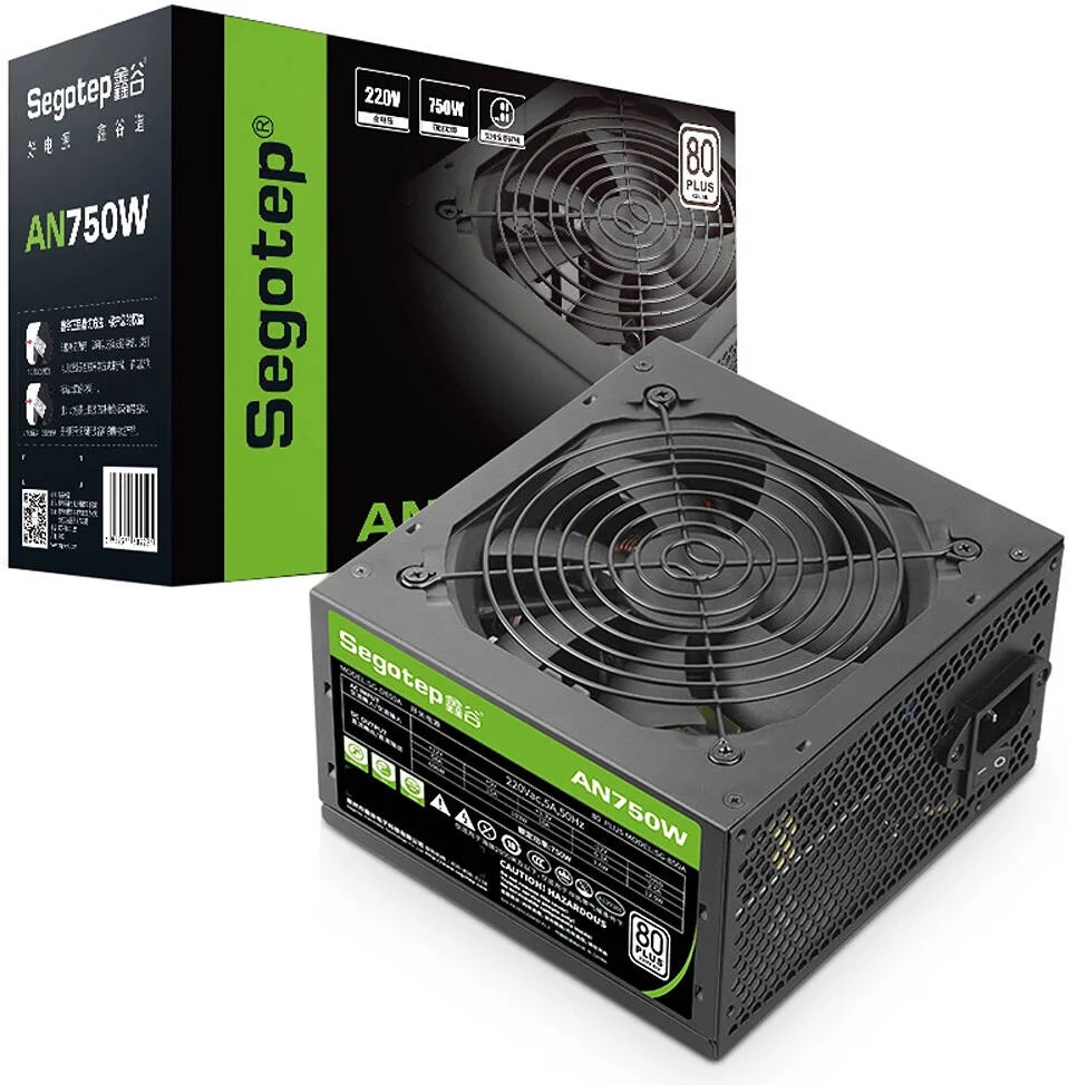 منبع تغذیه کامپیوتر سگوتپ مدل AN750W، توان خروجی 750 وات، بازدهی 80 پلاس، فن بلبرینگ هیدرولیک 120 میلی‌متری، کنترل دمای هوشمند AI Cooler، PFC فعال، مشکی | AN750W 1.3